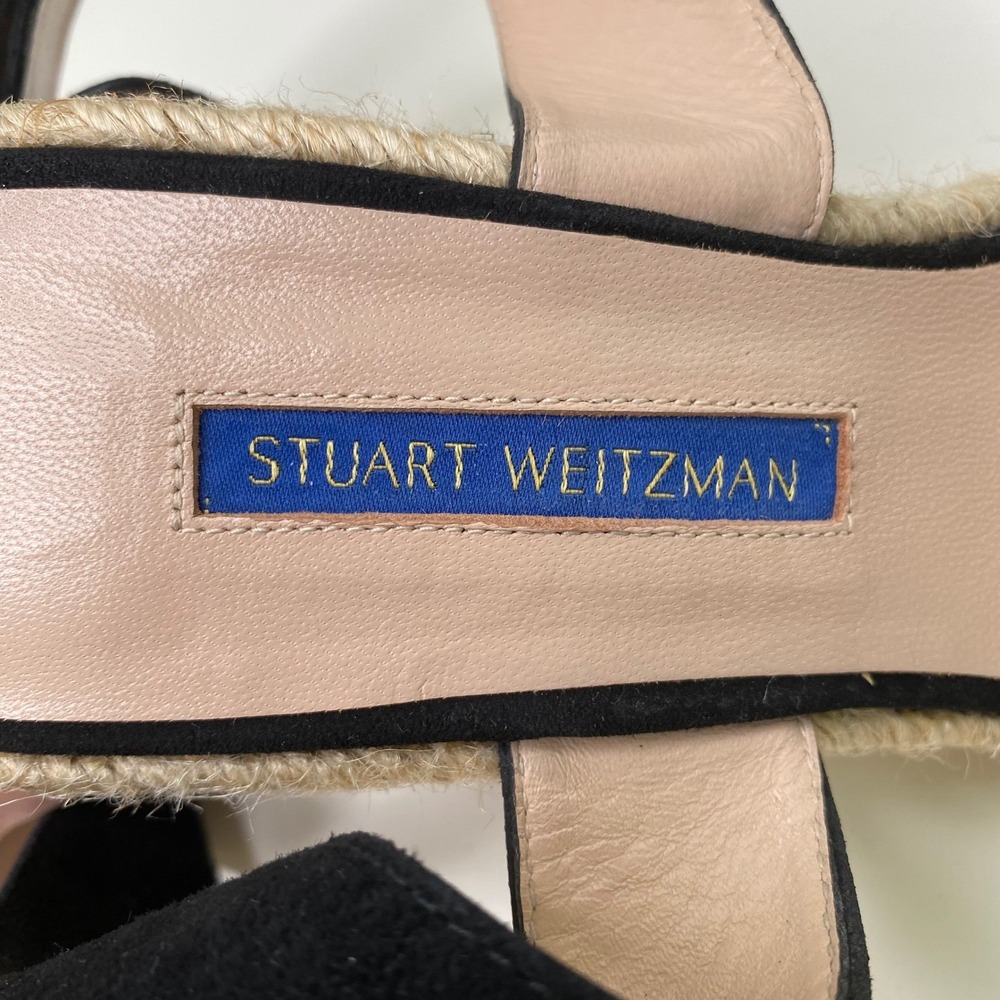 Stuart Weitzman Lexia Espadrille Wedge Sandal Ankle Strap Black Suede Size 8 - Picture 9 of 13